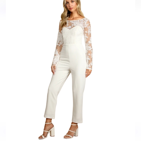 Lulus White Lace Bridal Jumpsuit Size Medium - Picture 1 of 15
